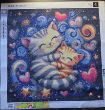 Mosaic Art Diamond Cute Cats with Hearts and Stars Wall D cor