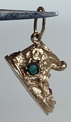 1960s Baby Shoe Charm Vintage 14k Yellow Gold Jeweled Charm Pendant - Picture 2 of 9