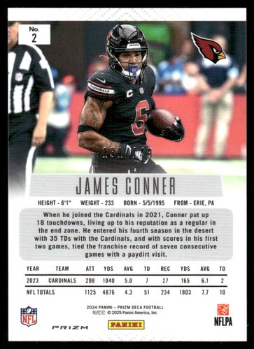 2024 Panini Prizm Deca Prizms Blue #2 James Conner /149 - FB - Foto 2 di 2