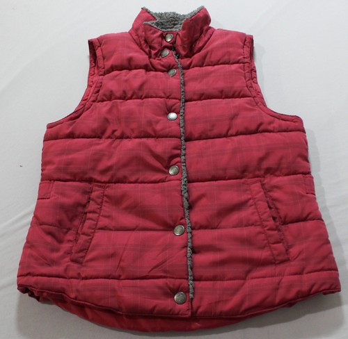 Maurices Women's Button Down Fur-Lined Plaid Pattern Puffer Vest JK5 Red Medium - Picture 1 of 4