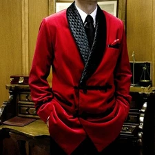 Men's Quilted Red Velvet Smoking Jacket Party Wear Wedding Dinner Blazer