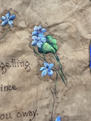 Vintage Tapestry Leather Art Wall Hanging Painted Burnt Forgotten Poem Handmade - Picture 5 of 11