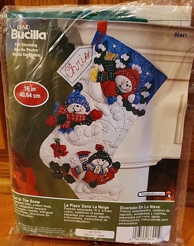 Bucilla Filzstrumpf "Spaß im Schnee" Strumpf Kit 16" Schneemänner Neu in Verpackung - Bild 1 von 3