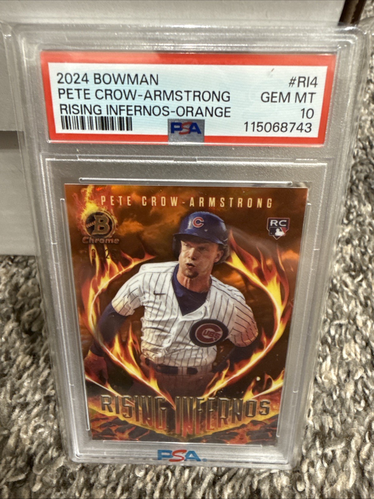 2024 Bowman Chrome Pete Crow-Armstrong Rising Infernos /25 Orange Psa 10 Cubs
