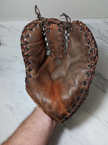 Vintage 1940s Spalding Trapper #1325 Baseball Glove 3 Finger First Basemans Mitt