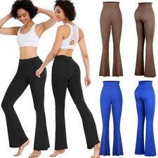 Women's Flare Pants Yoga Leggings Fold Over Pockets Bootcut Gym Flare Trousers