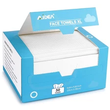 AIDEA XL Face Towels Disposable 50Ct, Clean Facial Cloths, Facial Cleansing Wipe