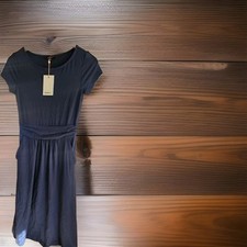 Quince Navy Blue Tencel Jersey Ruched Waist Dress SZ XS NWT Short Sleeve Midi