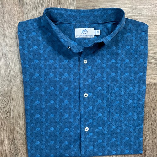 Southern Tide Performance Hemd Herren XL blau Button Down Wellen Print Bootfahren Fisch - Bild 3 von 9