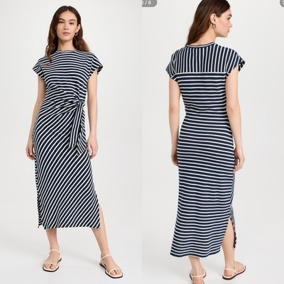 Apiece Apart Dress Vanina Nautical Coastal Cinched 100% Cotton Midi Dress L
