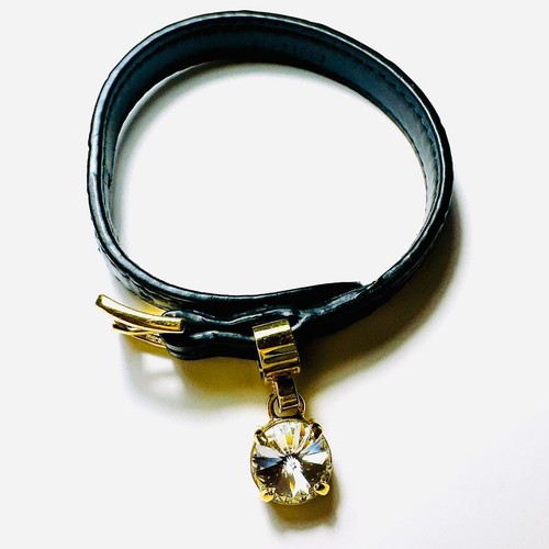 RARE miumiu Crystal Charm Black Leather Bracelet Women Pre-owned Auth Excellent - Picture 4 of 6