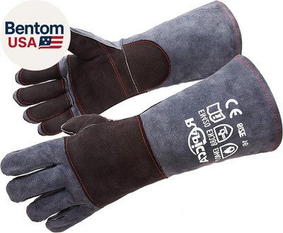 Fireplace Gloves Fire Heat Resistant: Dark-Grey 16IN 932  - Fireproof Leather fo