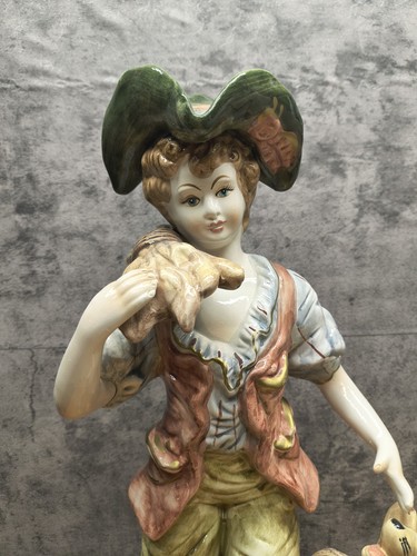 50'S Italian Porcelain Capodimonte Country Boy With Dog Lamp (Porcelain Only) - Picture 3 of 12