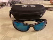 Men SunCloud Hook Wrap Sunglasses Black /Sapphire Blue Lenses