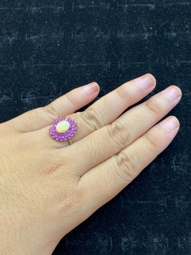 NATURAL FIRE OPAL 6X8 RUBY STERLING SILVER 925 RING - Picture 7 of 7