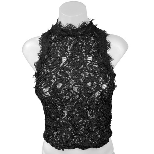 Zara Trafaluc schwarz Blumen Spitze Neckholder bestickt ärmellos Crop Tank Top Gr. S