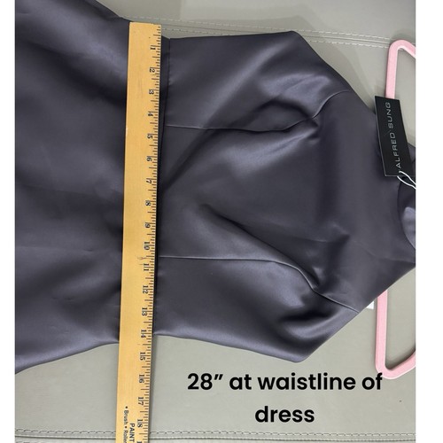 ALFRED SUNG Gown Halter Dress Caviar Gray Satin Twill Pockets Sz 8 NWT $248 D772 - Picture 12 of 14