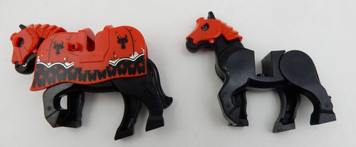 HARD TO FIND SET OF 2 BLACK LEGO MINIFIGURE HORSES - 1 WITH RED BLANKET - Picture 4 of 14