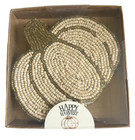 Happy Harvest Coasters Set of 4 Glass Beaded Ivory Gold Pumpkin Satin Backed