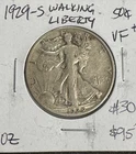 1929 S  Walking Liberty Half Dollar VF Free Shipping