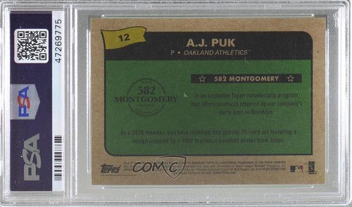 2020 Topps 582 Montgomery Club Set 3 AJ Puk #12 PSA 10 GEM MT Rookie RC - Picture 2 of 3