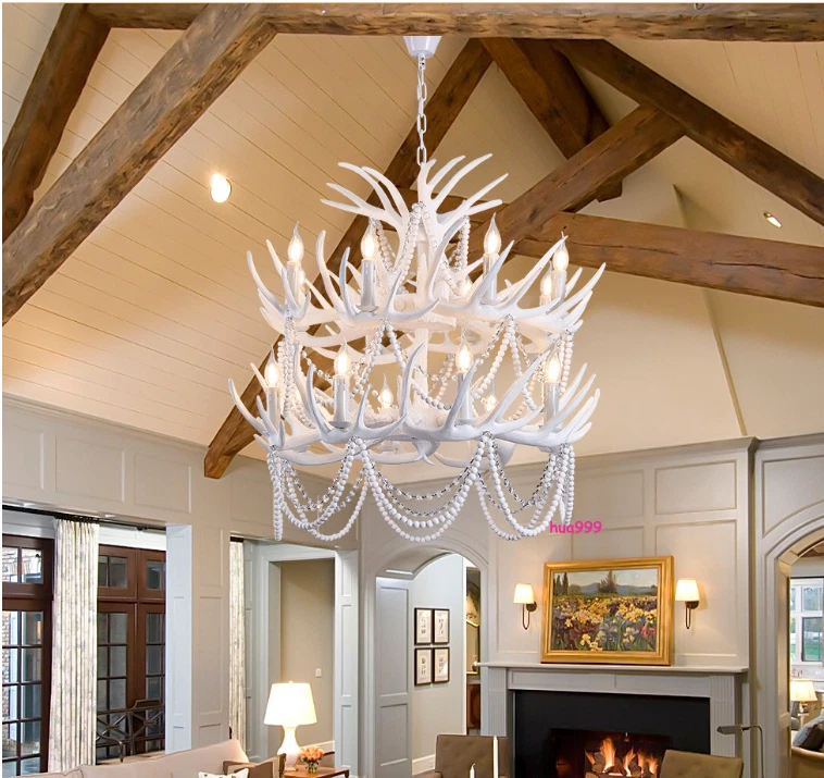 Lámpara de cuerno de ciervo retro americana sala de estar colgante luz asna cuentas araña Foto 3 de 4