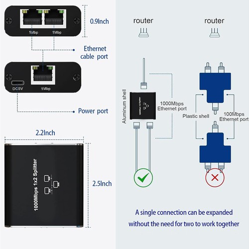 Gigabit Ethernet Network RJ45 Splitter cable 1 in 2/3/4 out Network Splitter PC - Afbeelding 5 van 23