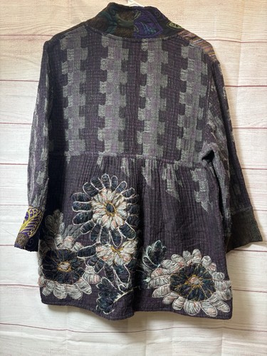 Anu by Natural Jacket Floral Wool/cotton Blend Colorful Open Front Size L - Picture 9 of 18