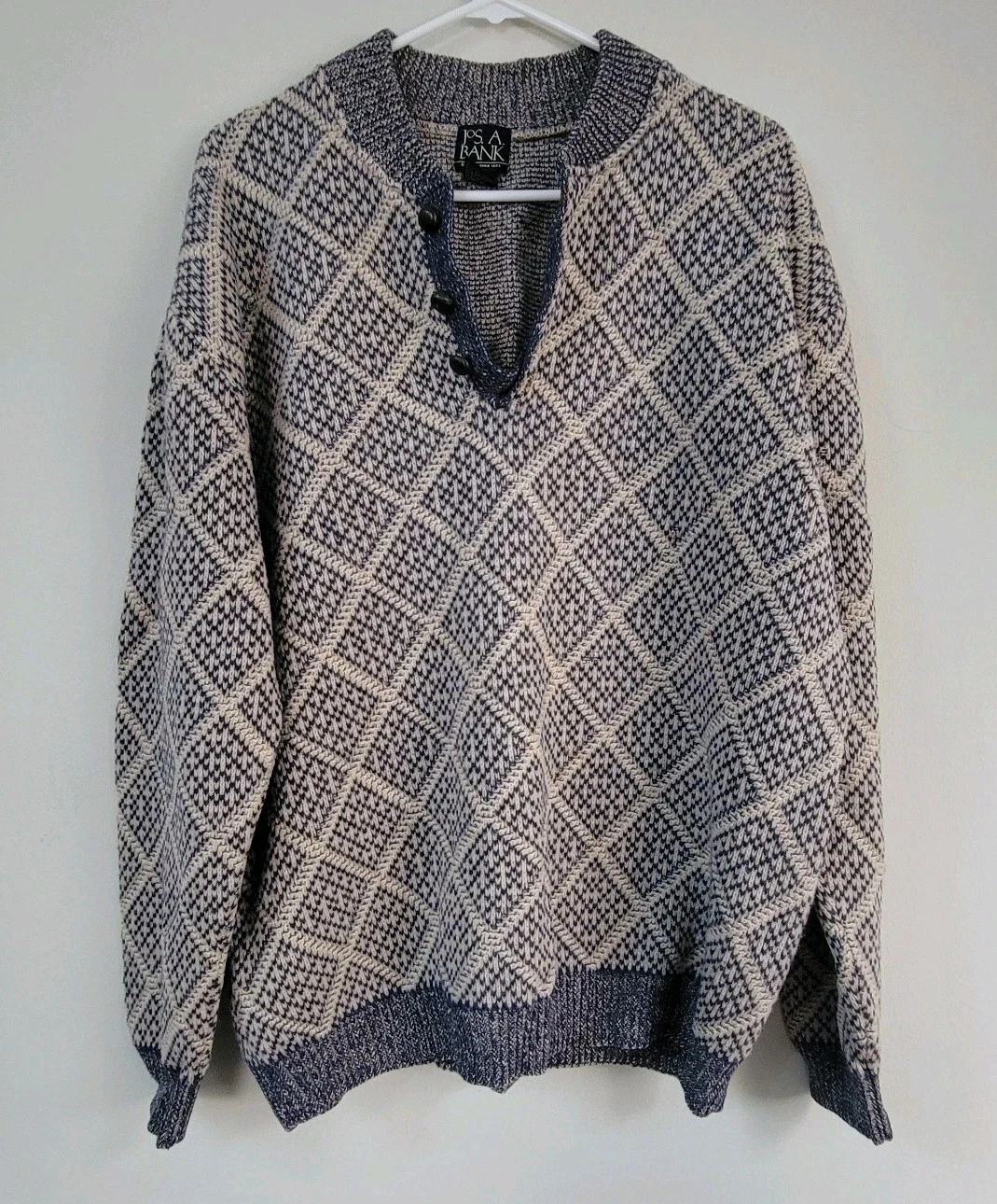 Jos. A. Bank Lambswool Henley Sweater Men's Size L Grandpa Fisherman Cabincore