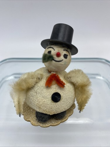 Vintage Christmas Putz Snowmen Chenille Mica Glitter Lot of 5 - Picture 6 of 11