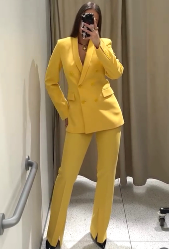 Zara ZW Collection Double-Breasted Tuxedo Blazer Yellow Size S M L 2665/797 New - Picture 18 of 24