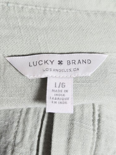 Lucky Brand Sage Green Pintuck & Crochet Accented Button Up Babydoll Blouse Sz L - Picture 8 of 11