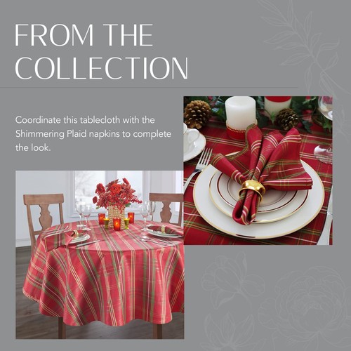 Shimmering Plaid Holiday Fabric Tablecloth, 70" Round, Red - Picture 5 of 7