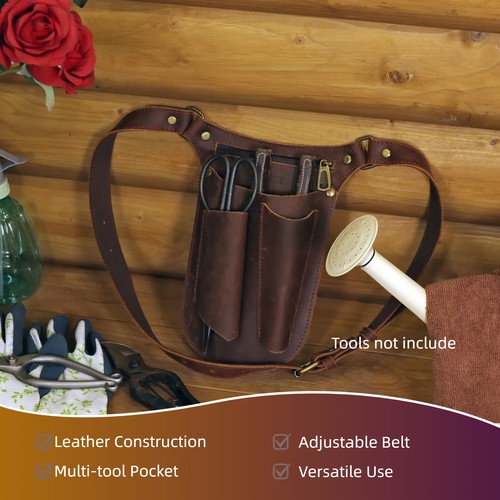 TOURBON Leather Garden Tool Florist Organizer Belt Bag Storage Phone EDC Case - Picture 2 of 24