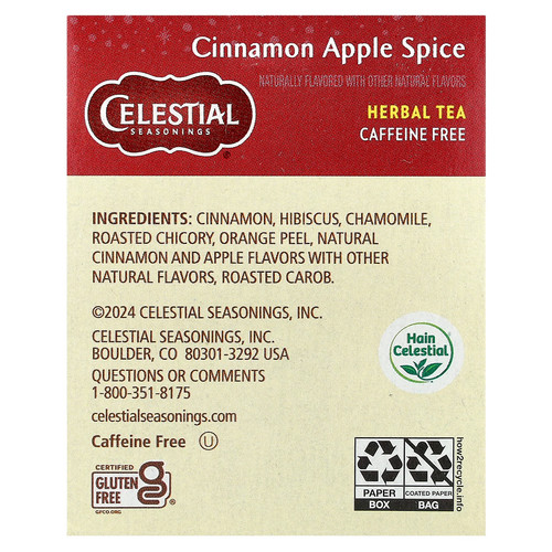 Herbal Tea, Cinnamon Apple Spice, Caffeine Free, 20 Tea Bags, 1.7 oz (48 g) - Picture 2 of 3