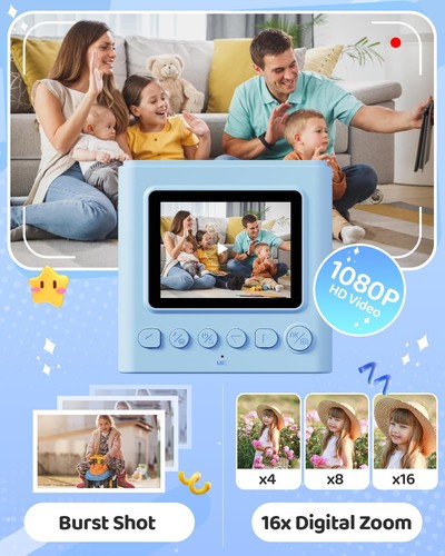 Kids Instant Print Camera, Christmas Birthday Gifts for Girls and Boys, 1080P... - Picture 4 of 7