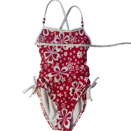 Sand N Sun Girls Red White Floral 1-Piece Cinched Sides Swimsuit Size S - Picture 4 of 6