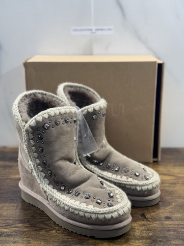 Moueskimo Innen Keilabsatz Kurz Taupe Freizeit Mou Damen Stiefel Stein Logo 40’ - Bild 6 von 6