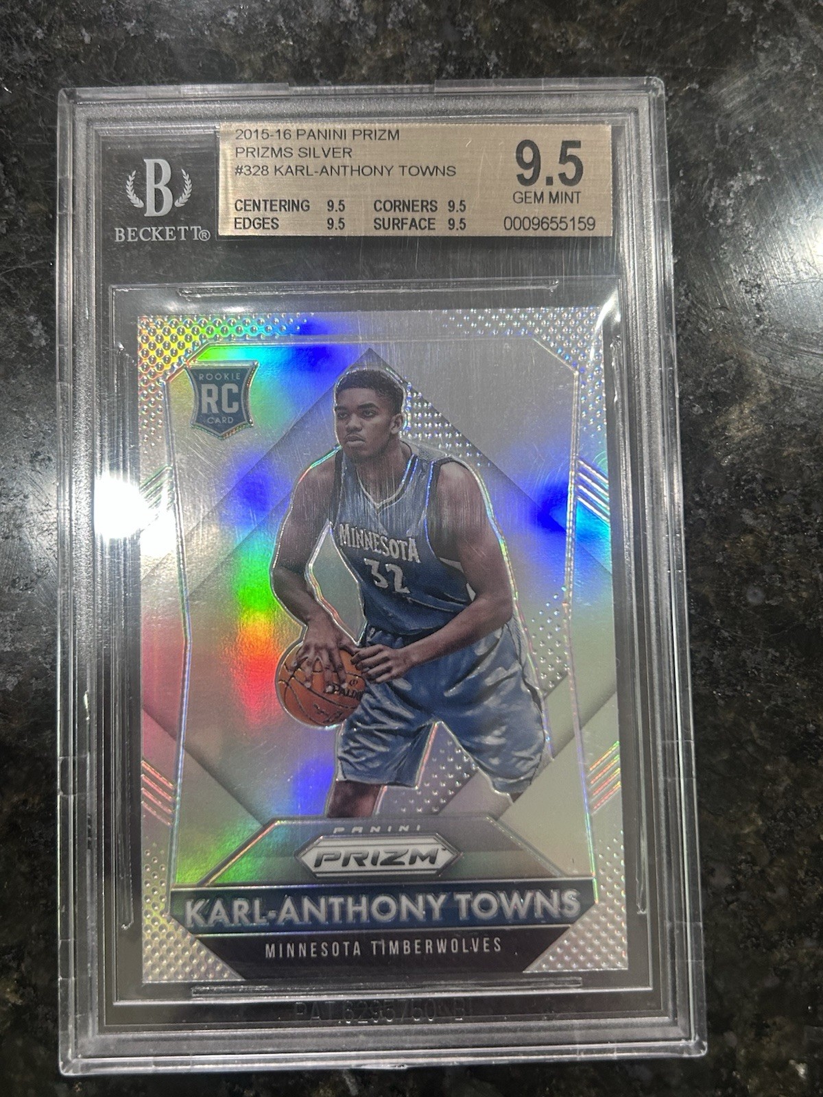 2015-16 Panini Prizm Karl-Anthony Towns #328 Silver Prizm Rookie card