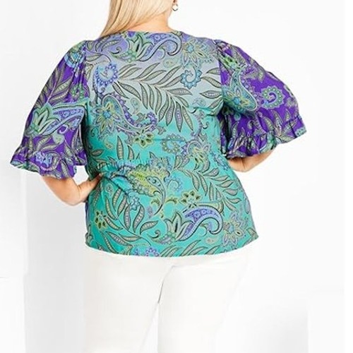 Avenue Women's Plus Size Mojito Top Green/purple 16 - Picture 3 of 9