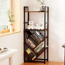 6-Tier Tree Bookshelf for Corner & Small Spaces, Modern Rustic Metal Bookcase...