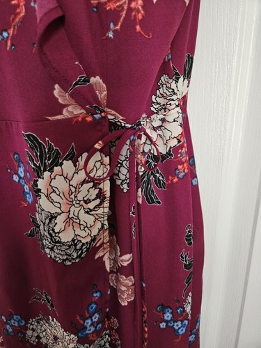 MONTEAU Los Angeles Wickelkleid purpurrot Blumenmuster Damen Größe Large ECU - Bild 3 von 8