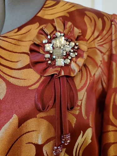 Moshita Couture 2PC Red Floral Polyester Formal Skirt Suit Size 12 - Picture 5 of 12