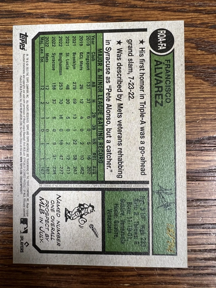 2023 Topps Heritage #ROA-FA Francisco Alvarez Real One Autographs Red Ink #/74 - Image 2 of 2