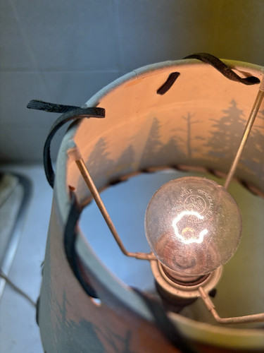 Antique Table/Desk Lamp Glass/Bakelite & Rare Backlit Forest Lamp Shade *Working - Picture 9 of 16