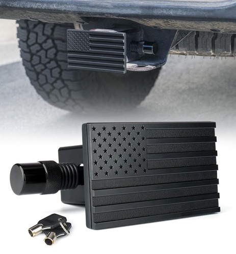 Trailer Hitch Cover 2" Inch Aluminum Tow Rear Receivers U.S. Flag with Lock Keys - Picture 1 of 7