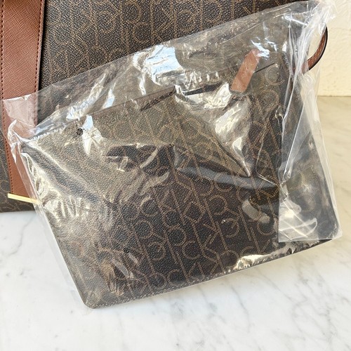 Calvin Klein Nola Brown Belted Signature Tote and Zipper Pouch - Picture 7 of 13