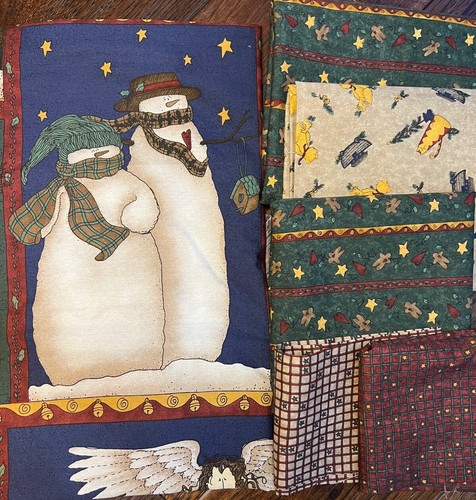 MODA Deb Strain 1997 Primitive Christmas Snowman Panel 23” & Coordinating Fabric - Picture 5 of 16