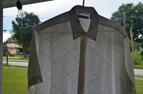 Cubavera Men's Ivory Linen L Short Sleeve Button Up Breathable Shirt Chest 49 in - Picture 19 of 20
