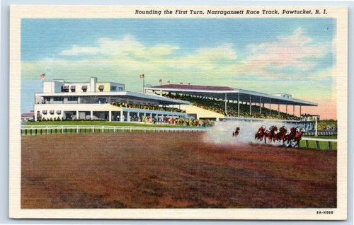 Rundung der ersten Kurve an der Narragansett Rennstrecke in Pawtucket RI Postkarte - Bild 1 von 2